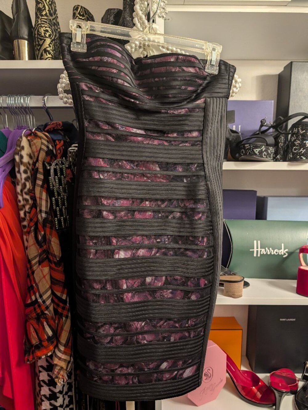 Cache Black Bandage Dress with Floral Print New with Tags